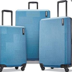 American Tourister Stratum XLT Expandable Hardside Luggage with Spinner Wheels, Blue Spruce, 3-Piece Set (20/24/28)