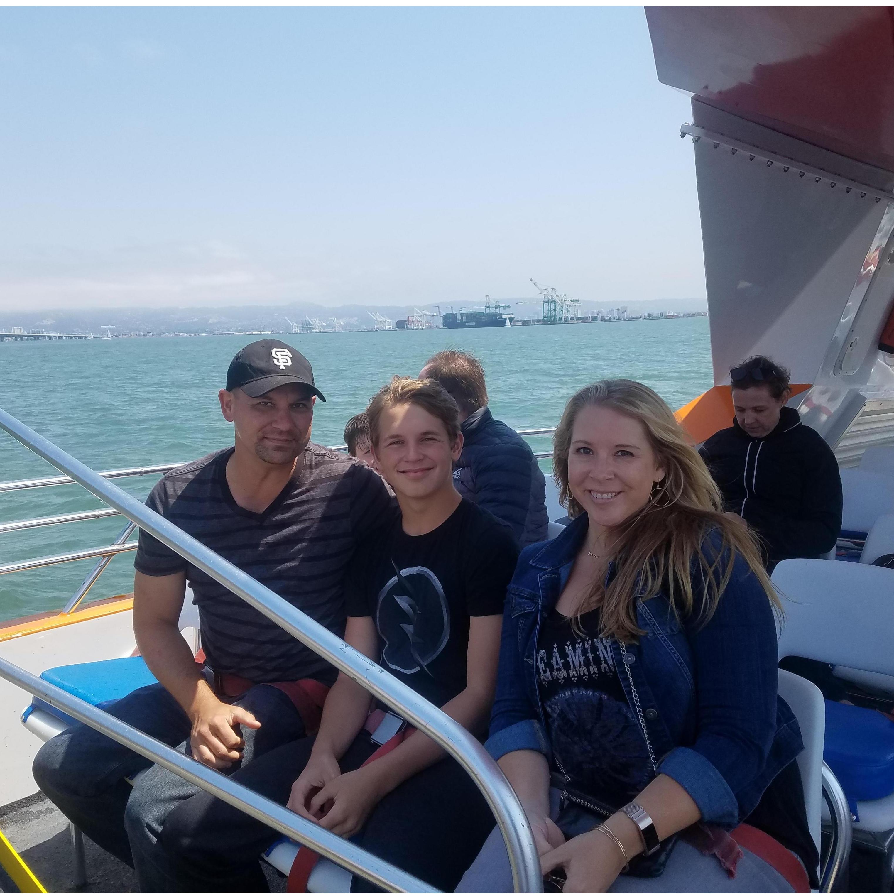 Exploring the SF Bay on a speed boat. Before getting SOAKED by the wake!