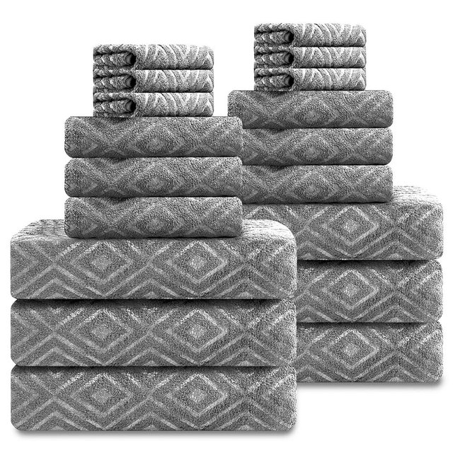 Smuge 18-Piece Bath Towel Set, Include 6 Bath Towel Sheets, 6 Hand Towels and 6 Washcloths - Highly Absorbent Quick Dry 100% Microfiber,Ultra Soft Bathroom Towel Set (Dark Gray)