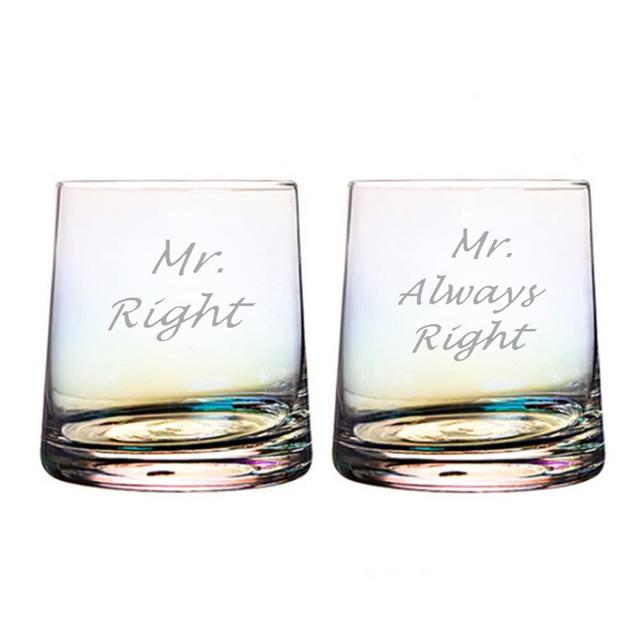 Gay Couple Gifts for Men, Mr Right Mr Always Right Rainbow Whiskey Drinking Glasses Wedding Gifts Set for Gay Couple