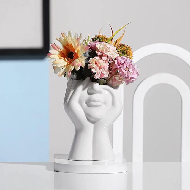 XSMXLNKWL Ceramic Face Vase White Flower Vase for Decor Female Form Face Vase Art Vase Modern Decorative Vase Centerpiece for Table Shelf Living Room Office Bedroom