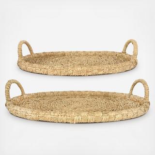 2-Piece Handwoven Seagrass & Rattan Tray Set