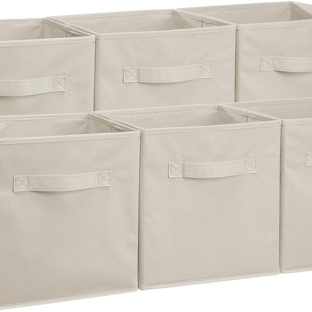 AmazonBasics Foldable Storage Bins Cubes Organizer, 6-Pack, Beige