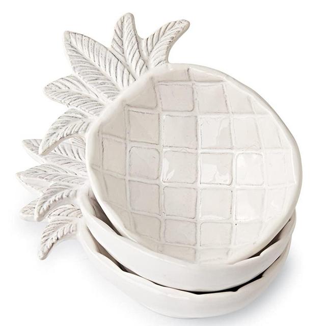 Mud Pie Ceramic Pineapple Shaped Dip Condiment Bowls Set of 3