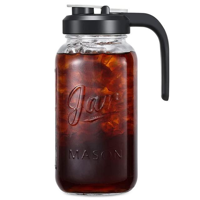 AOZITA Glass Pitcher with Lid - 2 Quart Mason Jar Pitcher with Filter Lid, Wide Mouth Jar Leak-proof Water Jug, Heavy Duty Glass Container for Water, Juice, Milk, Tea, Iced Coffee, and Drinks