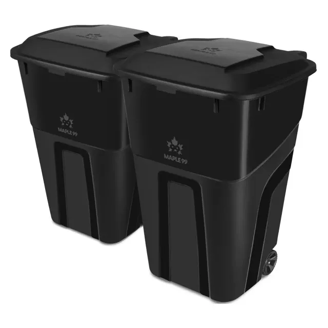 32-Gallon Wheeled Trash Can with Lid 2 Pack Heavy-Duty Outdoor Garbage Bin for Waste & Recycling with Secure Snap Lid with Handle MAPLE99