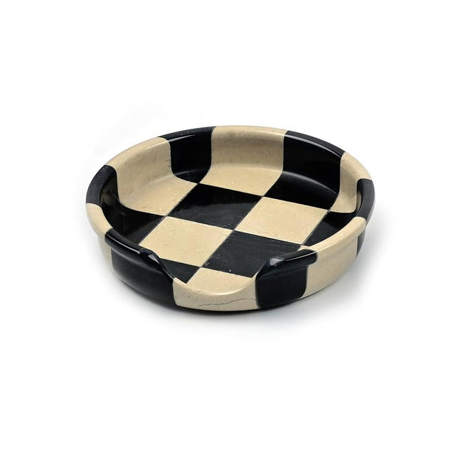Verona Black Marble Spoon Rest for Stove Top, Checkered Kitchen Utensil Holder, Coffee Bar Accessory