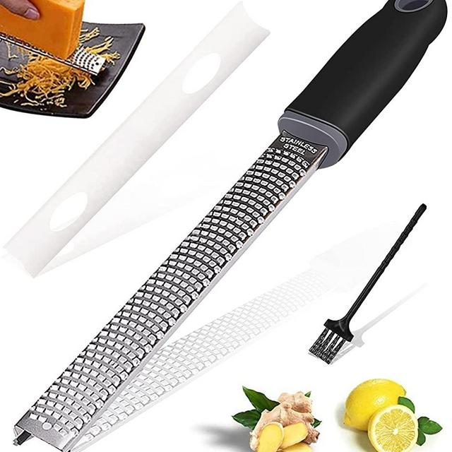 Cheese Grater,Lemon Zester, Parmesan Cheese,Ginger, Garlic, Chocolate Grater, Vegetables,Fruits,Razor-Sharp Stainless Steel Blade, Protective Cover and Cleaning brush, Dishwasher Safe,Black