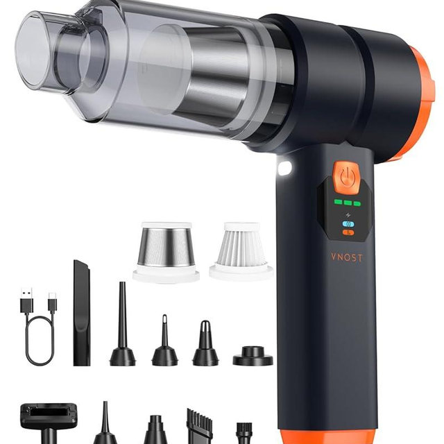 VNOST Car Vacuum Portable Cordless, 4-in-1 Handheld Vacuum Cordless with 30000PA Suction, 130000RPM, 6800mAh Battery, 10 Nozzles, Rubber Paint Material for Car, Home, Birthday Gifts (Black)