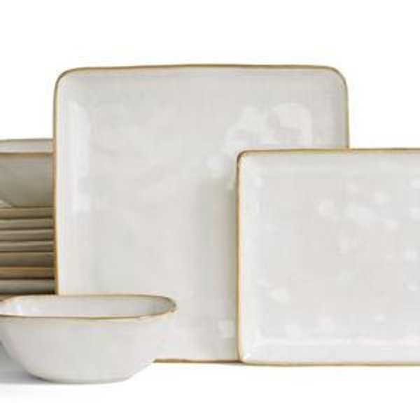 Famiware Ocean Square Plates and Bowls Set, 18 Pieces Dinnerware Sets, Dishes Set for 6, Microwave and Dishwasher Safe, Scratch Resistant, Cappuccino White