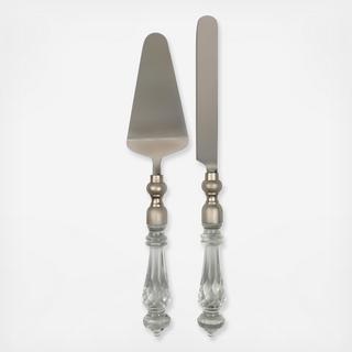 Old Hollywood Glass Handled 2-Piece Cake Server Set