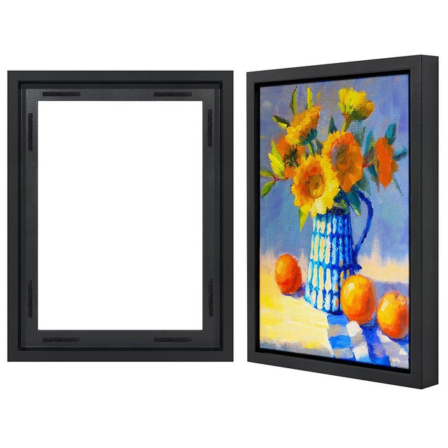 Americanflat 12x16 Canvas Floating Frame with Adhesive Strips Included - Vertical and Horizontal Floating Frame for Artwork - Canvas Frames for Wall Display - Black