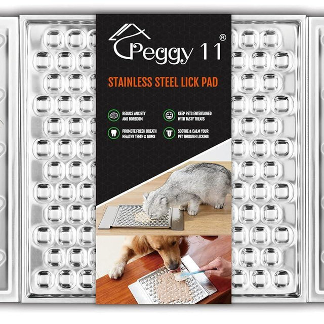 PEGGY11 Durable Stainless Steel Lick Pad for Cats & Dogs | Strong Suction Cups | Anxiety Relief & Slow Feeder | Dishwasher Safe - Single