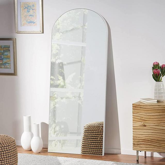 NeuType Arched Full Length Mirror 65"x22" Full Body Mirror Polymer Thin Frame Hanging or Leaning Against Wall Oversized Large Bedroom Mirror Floor Mirror Dressing Mirror with Stand White