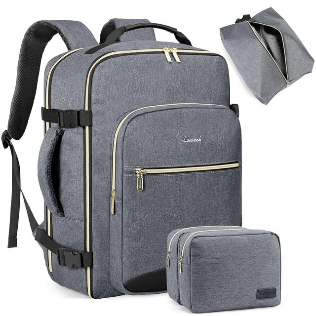 LOVEVOOK Travel Backpack for Women Men as Personal Item Flight Approved, 40L Luggage Carry On Backpack, 17.3inch Large Daypack Laptop Backpack Waterproof Outdoor Sports with 3 Packing Cubes,Gray-Black