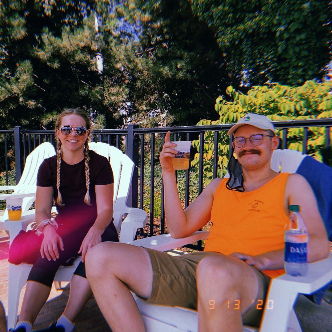 September 2020 | Michael and Katie's best friend Meggie enjoying a brew during a very COVID-era Cedar Point trip!
