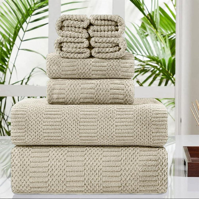 8 Pcs Tan Oversized Bath Towel Set-2 Extra Large Bath Sheets,2 Hand Towels,4 Washcloths-600GSM Soft Highly Absorbent Quick Dry Beach Chair Towels Woven Towels for Bathroom Kitchen Hotel and Spa
