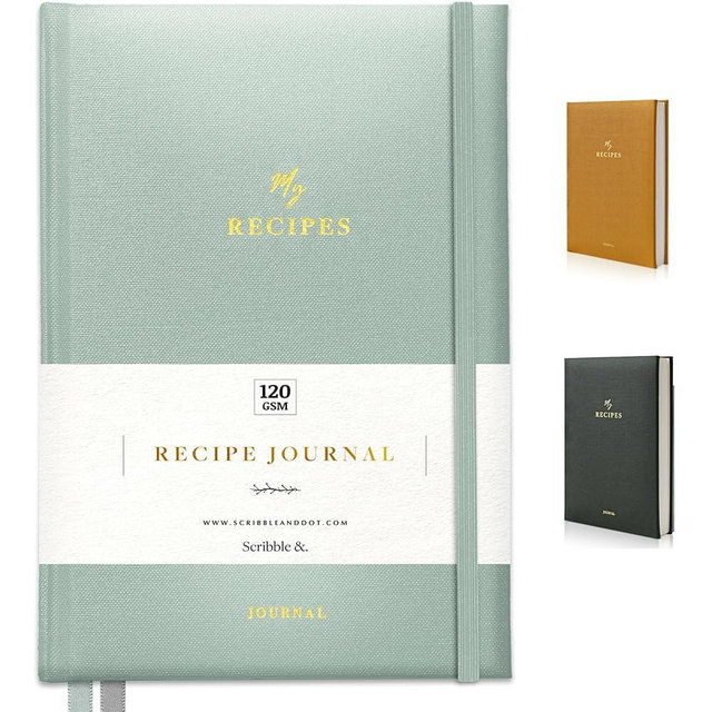 Scribble & Dot® Recipe Book for Own Recipes | Create Your Own Cookbook Journal | Hardback Premium Recipe Journal | Keepsake Gift | Food Diary DIY Colour Tabs | AirFryer Conversions | 100 Recipes! (Sage Green)