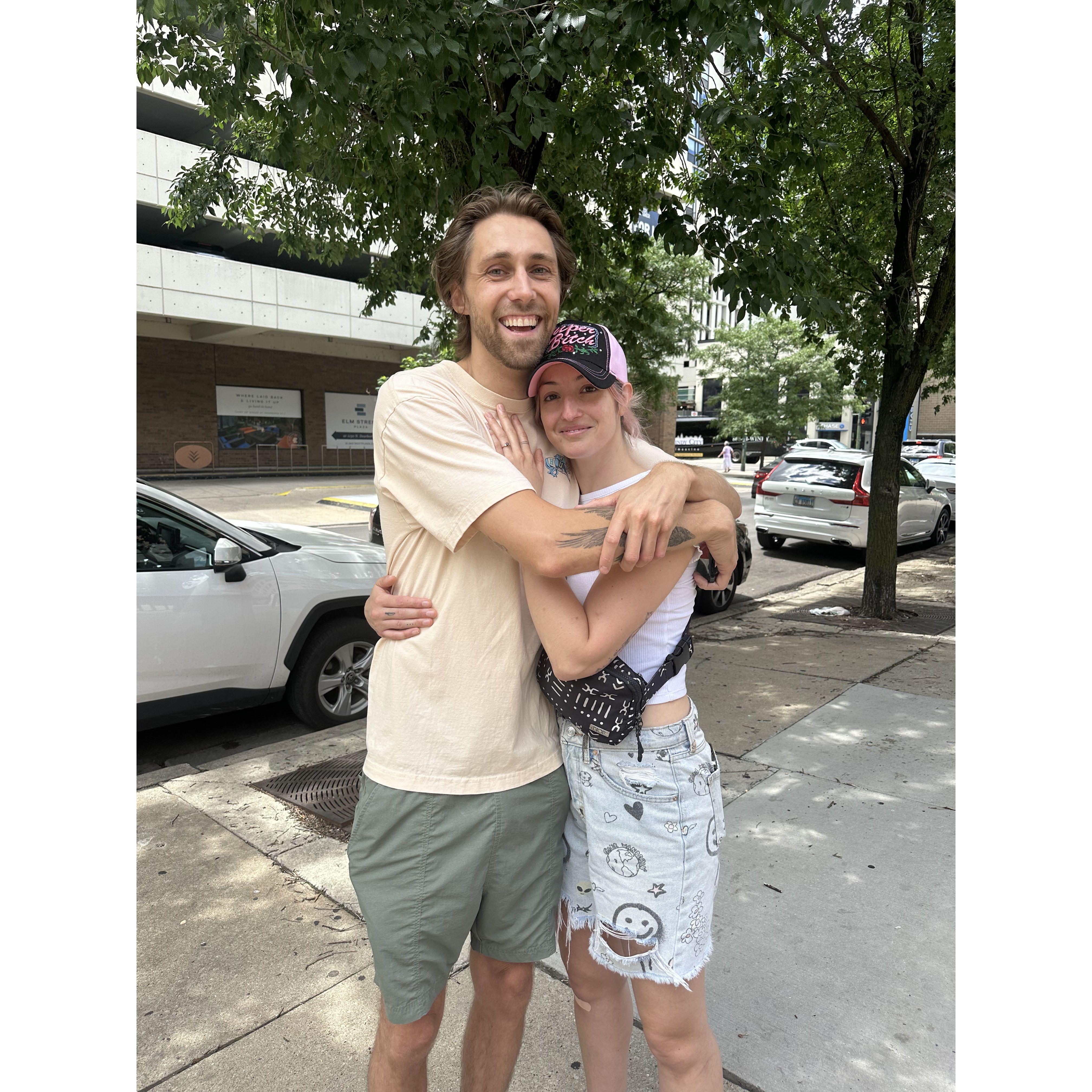 taken right after getting engaged in chicago. note the super bitch hat