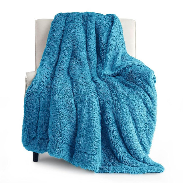 Bedsure Fluffy Bright Blue Throw Blanket Gifts for Women, Men, Soft Fleece Cozy Fuzzy Sherpa Plush Warm Minky Thick Faux Fur Throws for Couch, Blue Decor House Blanket Gifts for Her, 50x60