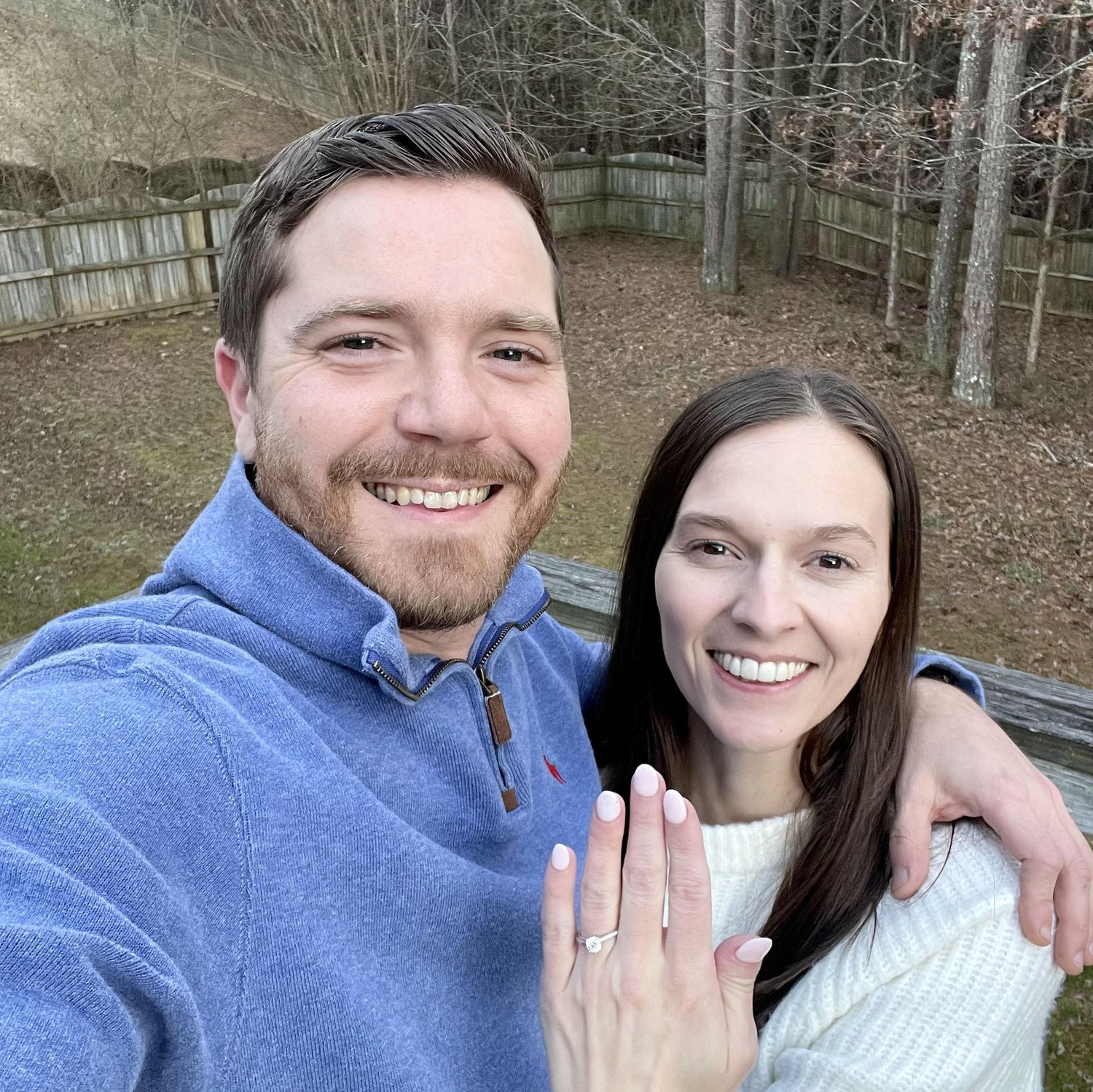 Enjoying Erin's new jewelry from our back porch.