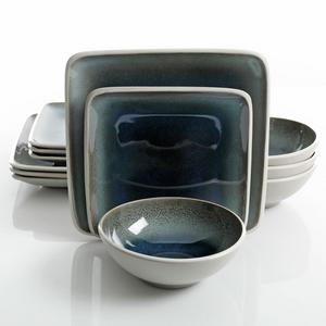Gibson Elite 114397.12RM Namastay 12-Piece Reactive Glaze Dinnerware Set Service for 4, Blue