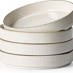 famiware Star 8.25" Pasta Bowls, Large Dinner Bowls Set of 4, Salad Bowl Plates, Shallow Bowls for Eating, White