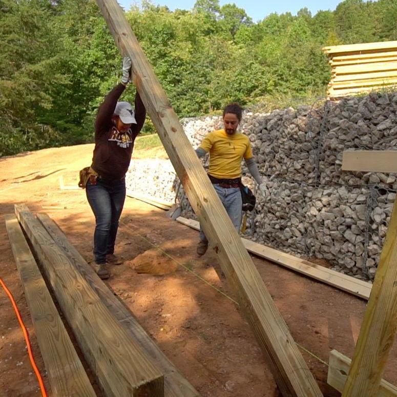 Building the pole barn in September 2020.