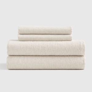 European Linen Sheet Set in Natural/white Mini Pinstripe