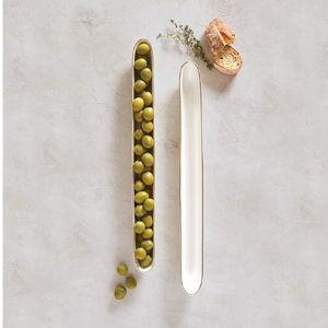 Olive Boat Server, White/Gold, 16.25" W x 1.75" H x 1.5" D