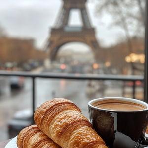 Coffee and croissant in Paris cafe