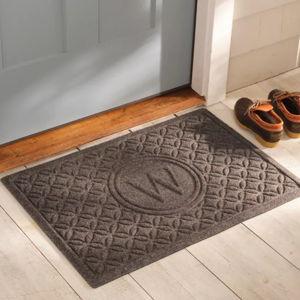 Heavyweight Recycled Waterhog Doormat, Blooming Circles, Personalized - Greige