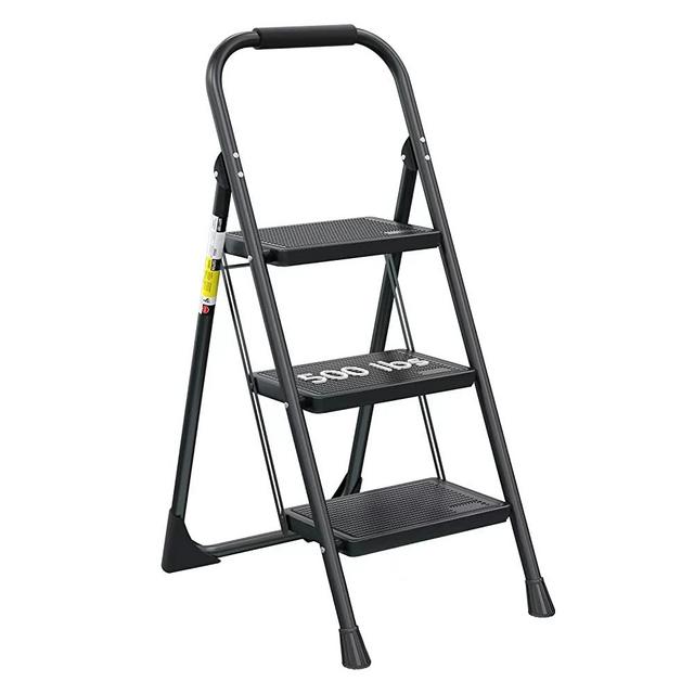 3 Step Ladder EFFIELER Folding Step Stool with Wide Anti-Slip Pedal, 500 lbs Sturdy Steel Ladder, Convenient Handgrip, Lightweight, Portable Steel Step Stool for Household, Kitchen,Office Step Ladder