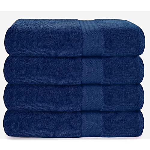 Glamburg Premium Cotton 4 Pack Bath Towel Set - 100% Pure Cotton - 4 Bath Towels 27x54 - Ideal for Everyday use - Ultra Soft & Highly Absorbent - Navy
