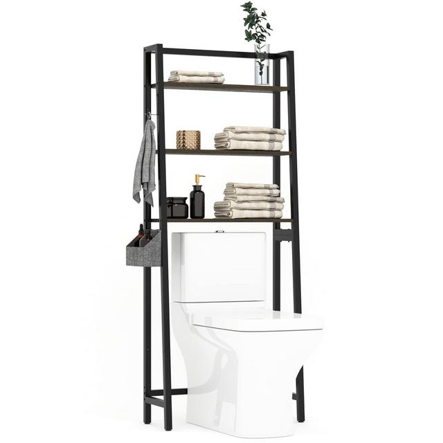Lovinouse Upgraded Over The Toilet Storage Rack, Bathroom Organizer with Storage Bag and Hook, (Black)