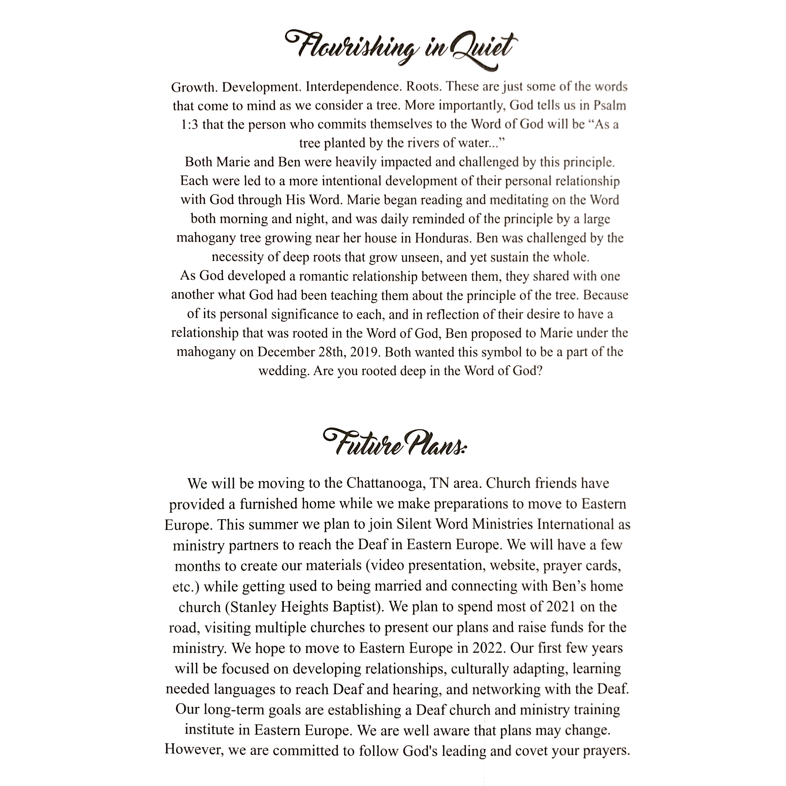 The back page of our wedding program.