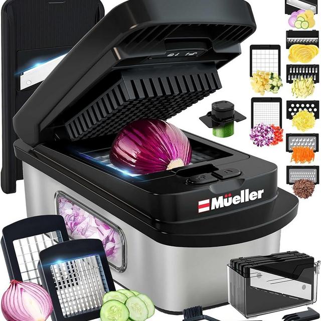 Mueller Pro-Series 8-Blade Stainless Steel Multi Chopper And Slicer, Kitchen Essential, Mincer, Dicer, Cutter, Egg Slicer, French Fry Cutter, Potato Slicer, Black