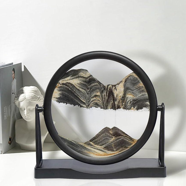 BringLED Dynamic 3D Moving Sand Art with Easy-Flip Stand - Liquid Motion Sandscapes - Quicksand (Flow Sand) Painting - Relaxing Desktop Decor for Home and Office (10" - Black Sand)
