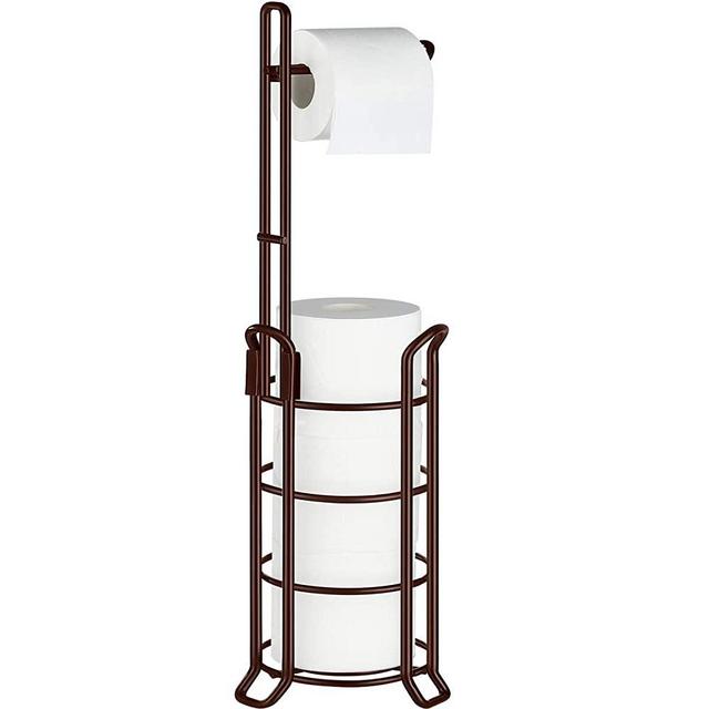 TomCare Toilet Paper Holder Toilet Paper Stand and Dispenser for 3 Spare Rolls Metal Wire Free-Standing Toilet Tissue Paper Roll Storage Shelf Bathroom Accessories Storage Organizer Bronze