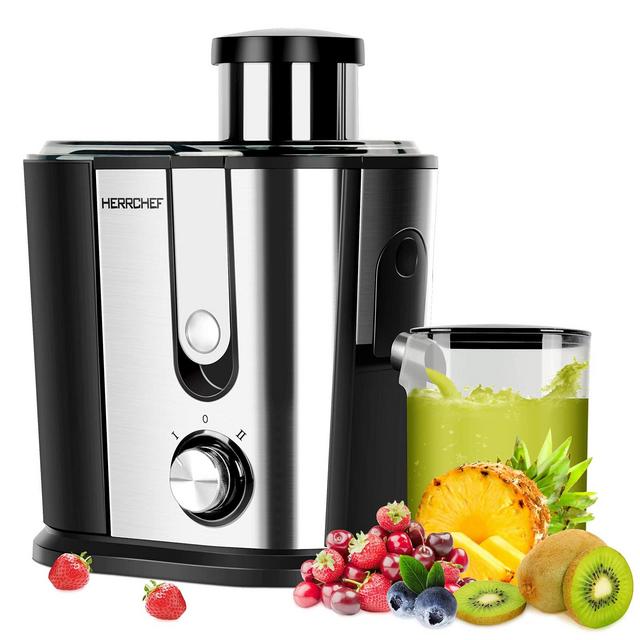 Juicer Machines, HERRCHEF 600W Juice Extractor with 3'' Wide Mouth, 2 Speed Stainless Steel Compact Centrifugal Juicer for Vegetable and Fruit Easy to Clean, with Anti-drip, BPA-Free