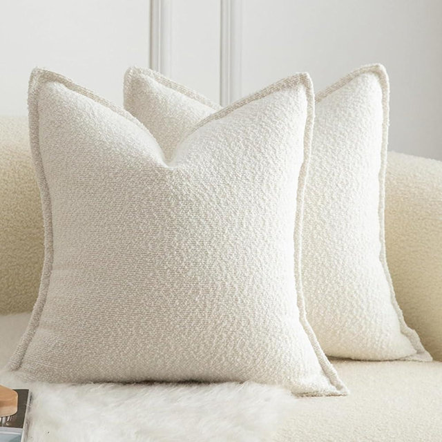 MANDIOO Pack of 2 Decorative Throw Pillow Covers Accent Solid Woven Textured Cushion Covers Pillow Cases Bedroom Living Room Sofa Home 18 x 18 Inch Cream White