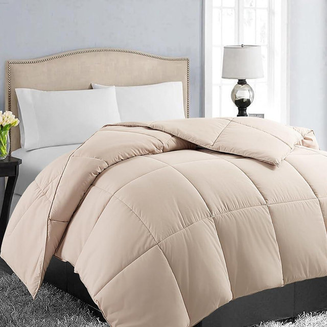 EASELAND All Season Oversized King Soft Quilted Down Alternative Comforter Reversible Duvet Insert with Corner Tabs,Winter Summer Warm Fluffy,Beige,98''x116''