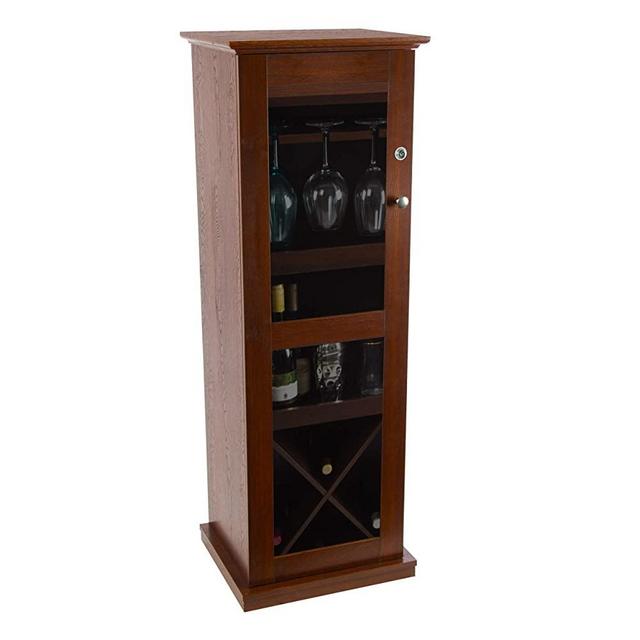 Atlantic Herrin Locking Bar Cabinet - Store 16 Wine Bottles, Liquor Shelf, 9 Wine Glasses and More PN38408116 in Textured Chestnut