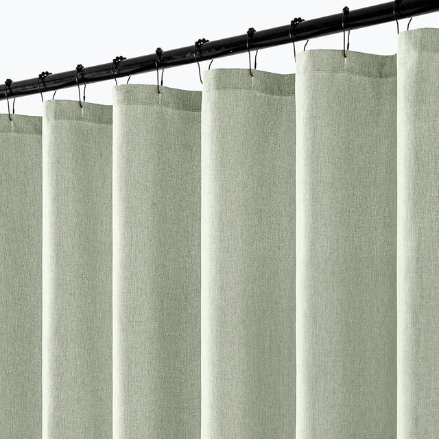 ANRODUO Linen Shower Curtain with 12 Metal Hooks, Sage Green Fabric Shower Curtain Set - Waterproof & Heavy Duty Polyester, Button Hole Design, Machine Washable for Bathroom Hotel Bathtub, W72xL78
