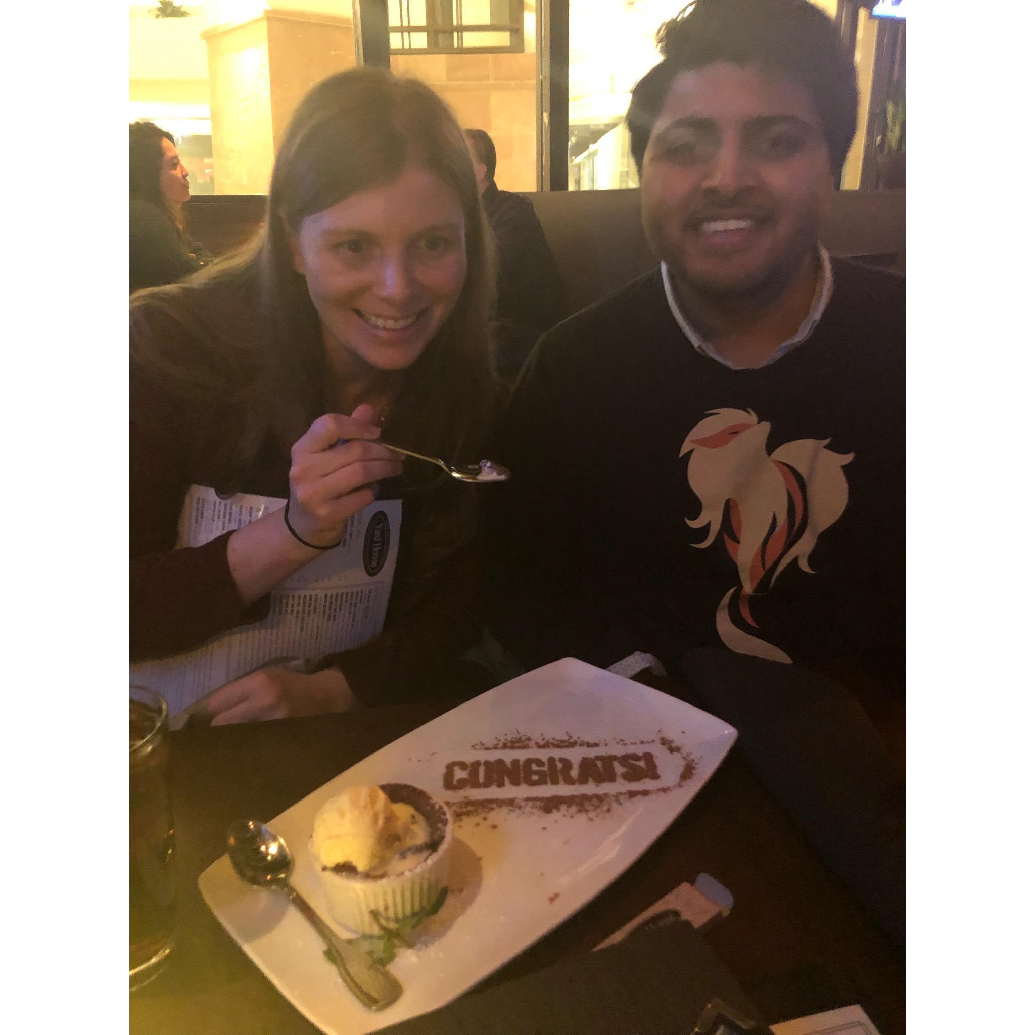 Celebrating engagement with Amish, Manisha, and entire Purohit family. Vishal is smiling for camera; Allison is too busy trying to restrain herself from demolishing that cake.