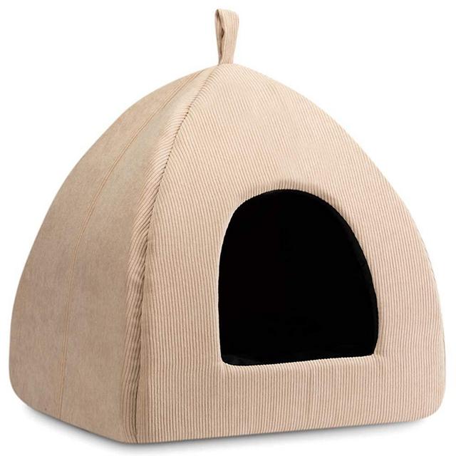 Hollypet Self-Warming Cat Bed, 2 in 1 Cat Tent Cave for Kittens and Small Dogs, 16 x 16 x 17 inches Triangle Feline House Hut with Washable Cushion for Indoor Outdoor