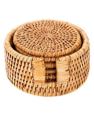 Rattan Round Coasters - 7 Piece Set