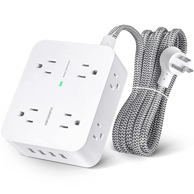 Surge Protector Power Strip - 8 Widely Outlets with 4 USB Charging Ports, 3 Side Outlet Extender with 5Ft Braided Extension Cord, Flat Plug, Wall Mount, Desk USB Charging Station for Home Office ETL
