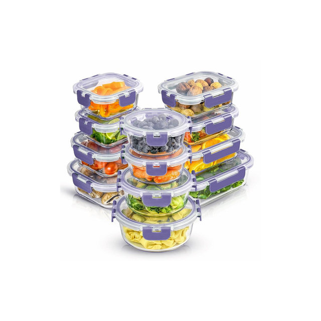 JoyFul by JoyJolt 24 Piece Glass Storage Containers with Leakproof Lids Set - Purple