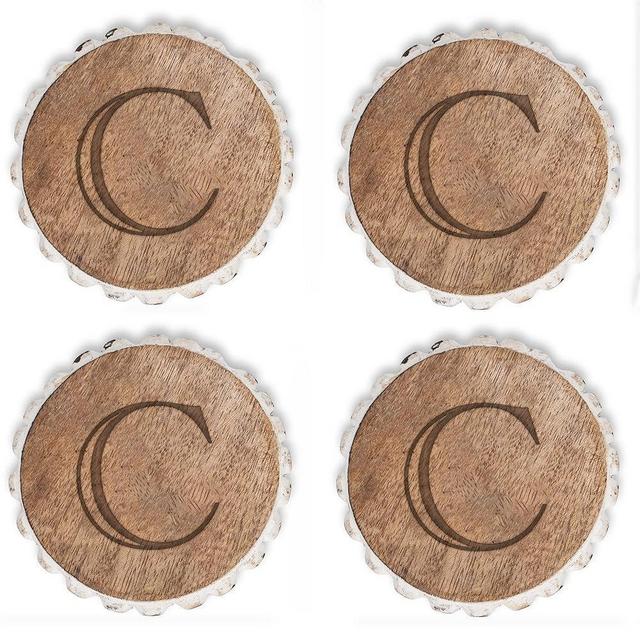 Mary Square Monogrammed C Rustic 4 inch Mango Beaded Coasters Set of 4